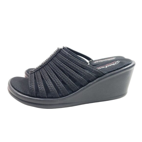 Skechers Womens Size 9.5 Black Open-Toe Wedge Slide Sandals - Picture 3 of 9
